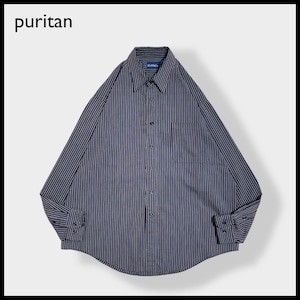 【puritan】韓国製 ストライプシャツ 長袖シャツ バーガンディ US古着