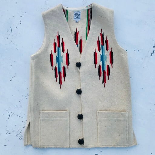 ORTEGA'S オルテガ チマヨベスト CHIMAYO VEST オフホワイト 生成り ネイティブアメリカン 民族 スクエアフロント 36 USA製  HAND WOVEN 希少 ヴィンテージ | agito vintage powered by BASE