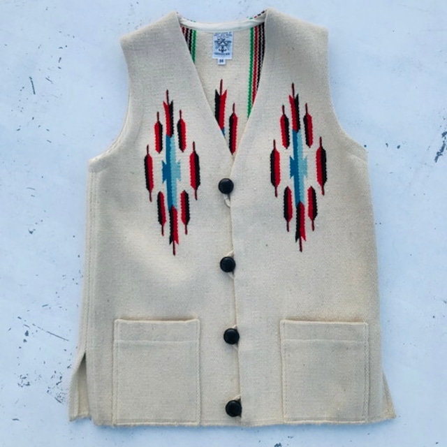 ORTEGA'S オルテガ チマヨベスト CHIMAYO VEST オフホワイト 生成り ネイティブアメリカン 民族 スクエアフロント 36 USA製 HAND WOVEN 希少 ヴィンテージ