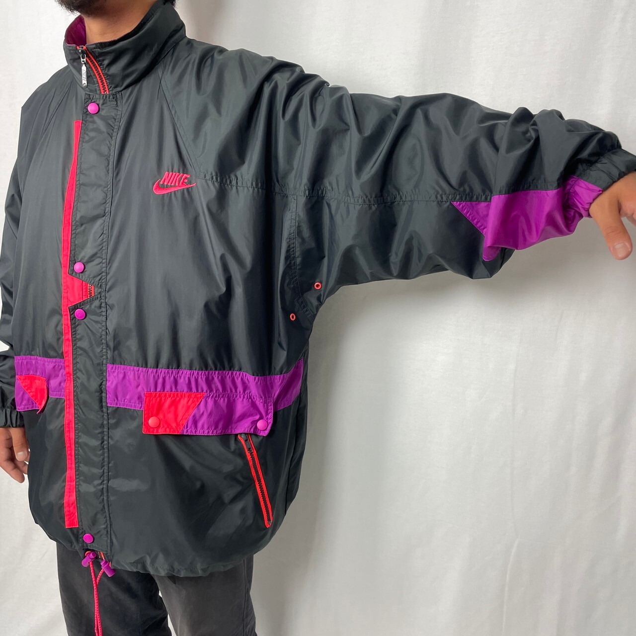 90年代 NIKE ナイキ 銀タグ 袖ロゴプリント ナイロン ウィンド 