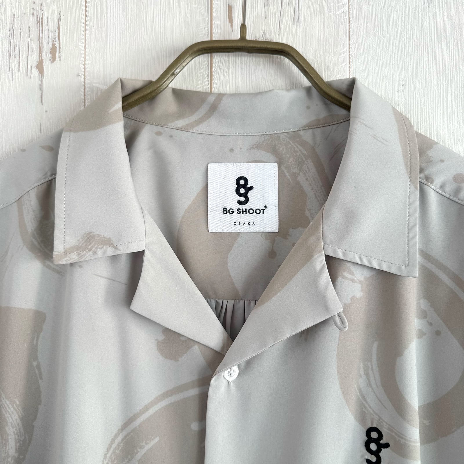 CALLIGRAPHY PATTERN OPEN COLLAR SHIRTS -IVORY- | 8G SHOOT WEBSTORE