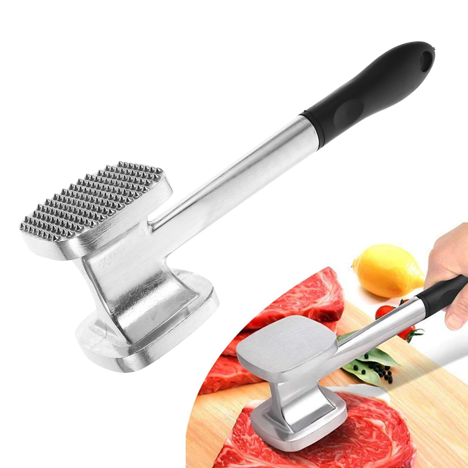 BESTOYARD 肉たたき 肉筋切り アルミニウム 両面ミートハンマー 肉叩き 家庭用 調理器具(シルバー)