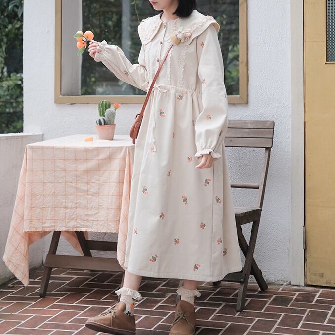 丸襟レースヨークワンピース 25 Lehtia レフティア 淡色レトロなナチュラルスタイル