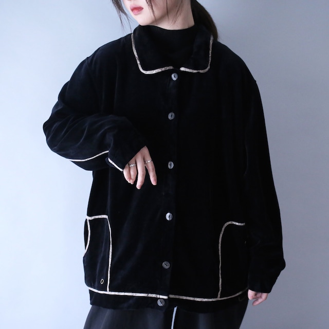 piping gimmick design loose silhouette velours shirt jacket