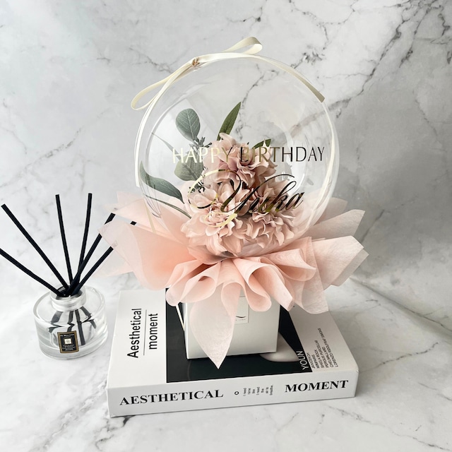 【誕生日・結婚祝いに】淡いピンクダリアのバルーンフラワードレスアップボックス(ミニサイズ)