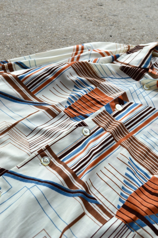 CHALLENGER 1970's From USA Acetate Old Shirt Retro Geometry Design チャレンジャー 70s アセテート オールドシャツ