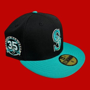 Seattle Mariners 35th Anniversary New Era 59Fifty Fitted / Black,Teal (Gray Brim)
