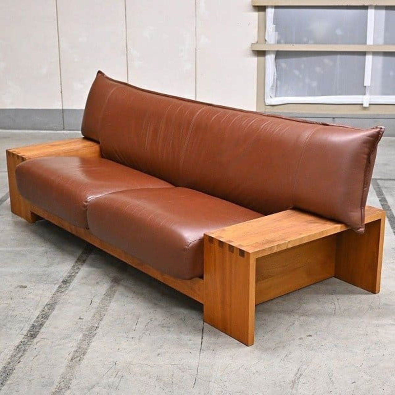 飛騨高山 高山ウッドワークス TWW 65万「キザソファ」3人掛け ウォールナット無垢材 本革 トリプル リビング 重厚 Kiza Sofa ナチュラル 【中古家具/中古インテリア/USED家具ユーズド家具/リサイクル】