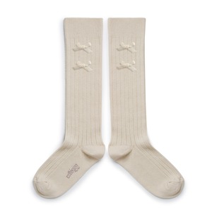 collegien/Hortense Ribbed Knee-high Socks with Velvet Bows - Doux Agneaux