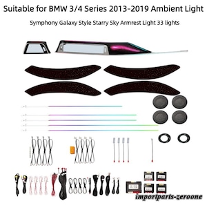 BMW　3シリーズ 2013-2019 F30 F34 F35 4シリーズ F32 F33 F36　アップグレードキット ダイナミックカーアンビエントライト　星空アームレストライト33灯    -RA-1450