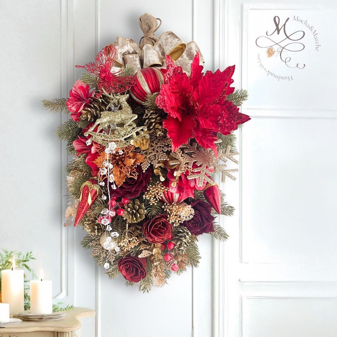 35×20cm レッドローズクリスマススワッグ 35×20cm レッドローズクリスマススワッグ