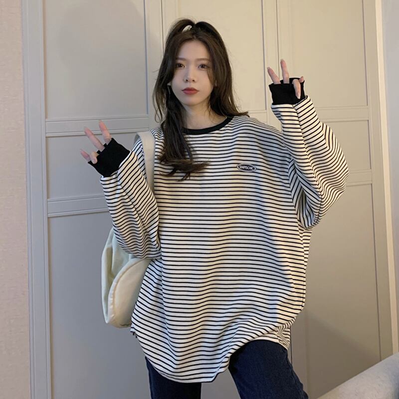 ストライプセーター ルーズスプリングオータム薄手トップス 春物 秋物 試着室20473162992