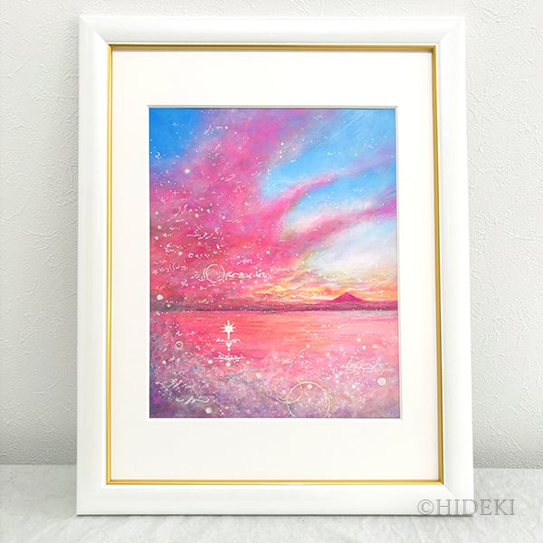 24217E 肉筆原画　水彩画　絵画　ファンタジー　ヒーリングアート 一点物】鳳凰の絵画｜海と空の煌めき「Stellar Grace」ヒーリング