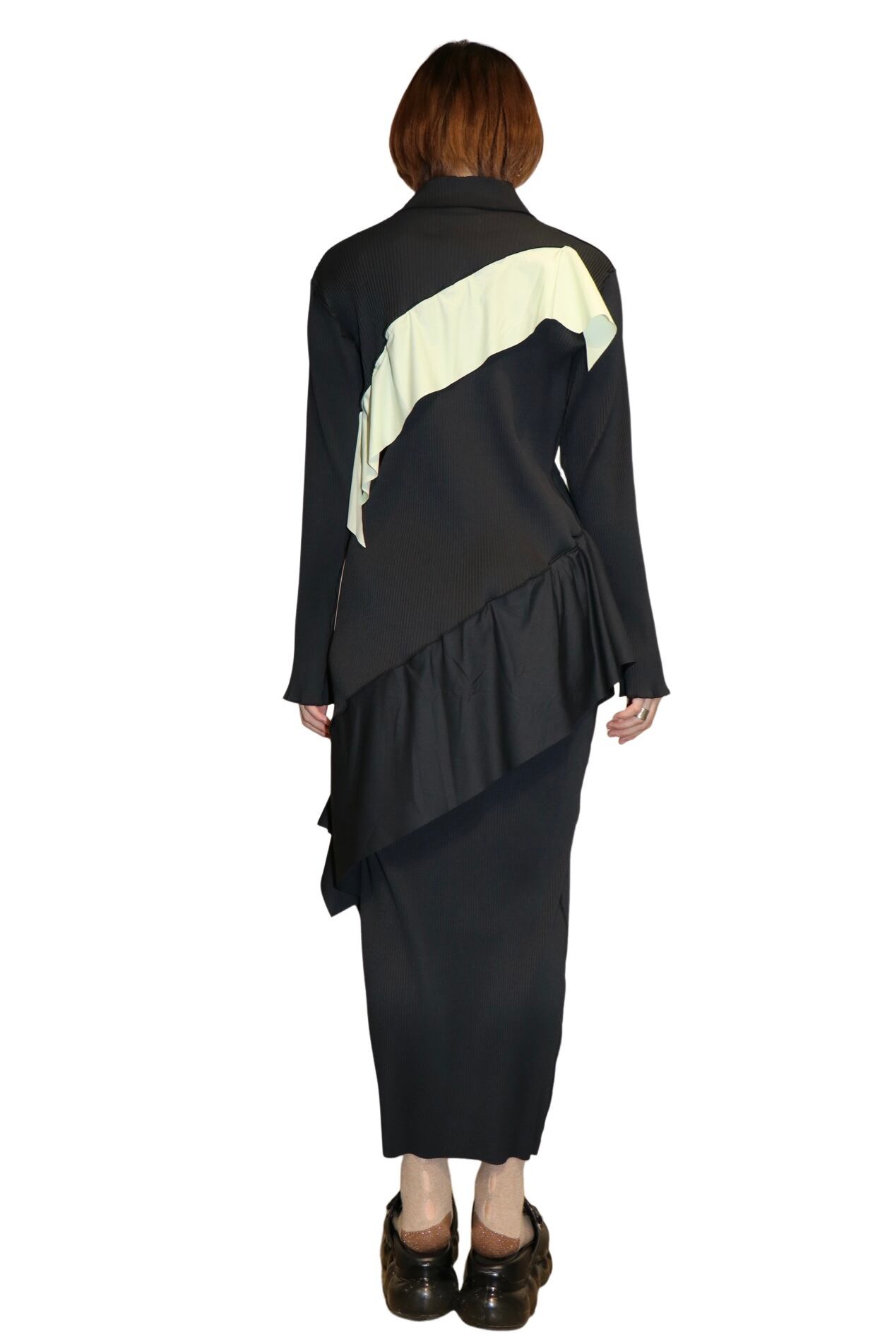 kotohayokozawa Todo wave long sleeve dress Highneck type(BLACK