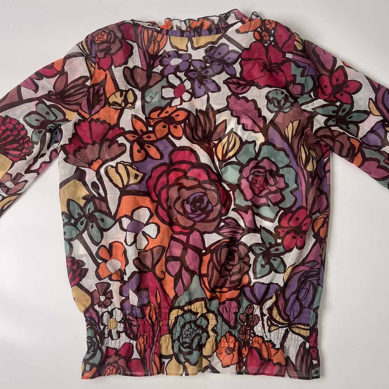 Leilian レリアン シースルー 花柄 長袖 シャツ ブラウス カットソー 9/マルチ レディース