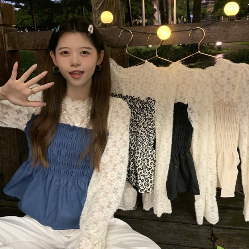 オータムシャツ トップス レディースレース ロング 秋物 萌量不足67072757168