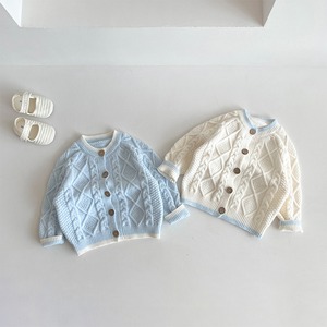 【BABY&KID】冬作編み込み菱形柄ニットカーディガン