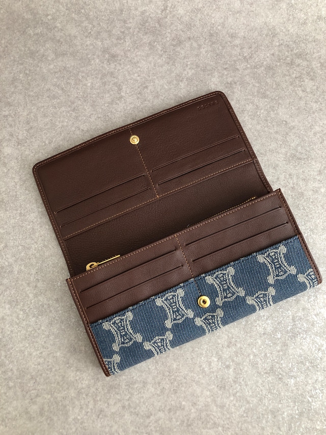 CELINE セリーヌ パリマカダム 財布 インディゴ ブラゾン キャンバス レザー 長財布 vintage ヴィンテージ オールド r2d33g