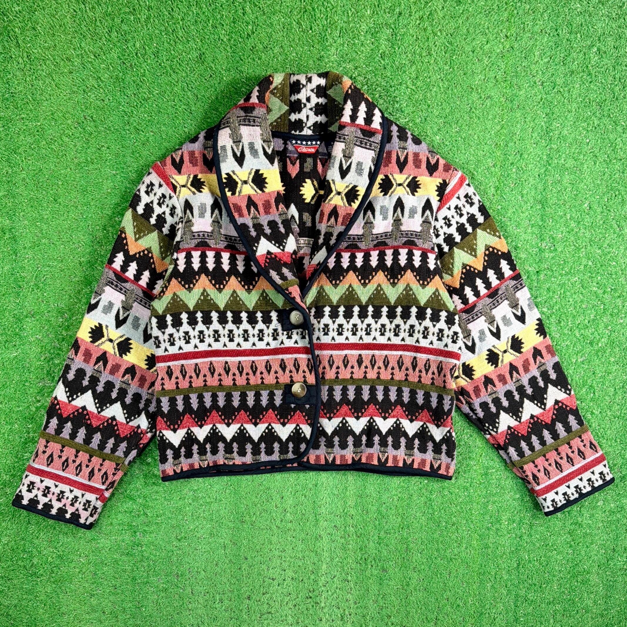 Lady's】 90s ネイティブ柄 ショールカラー コットン織り ジャケット Lady's】 90s ネイティブ柄 ショールカラー コットン織り ジャケット