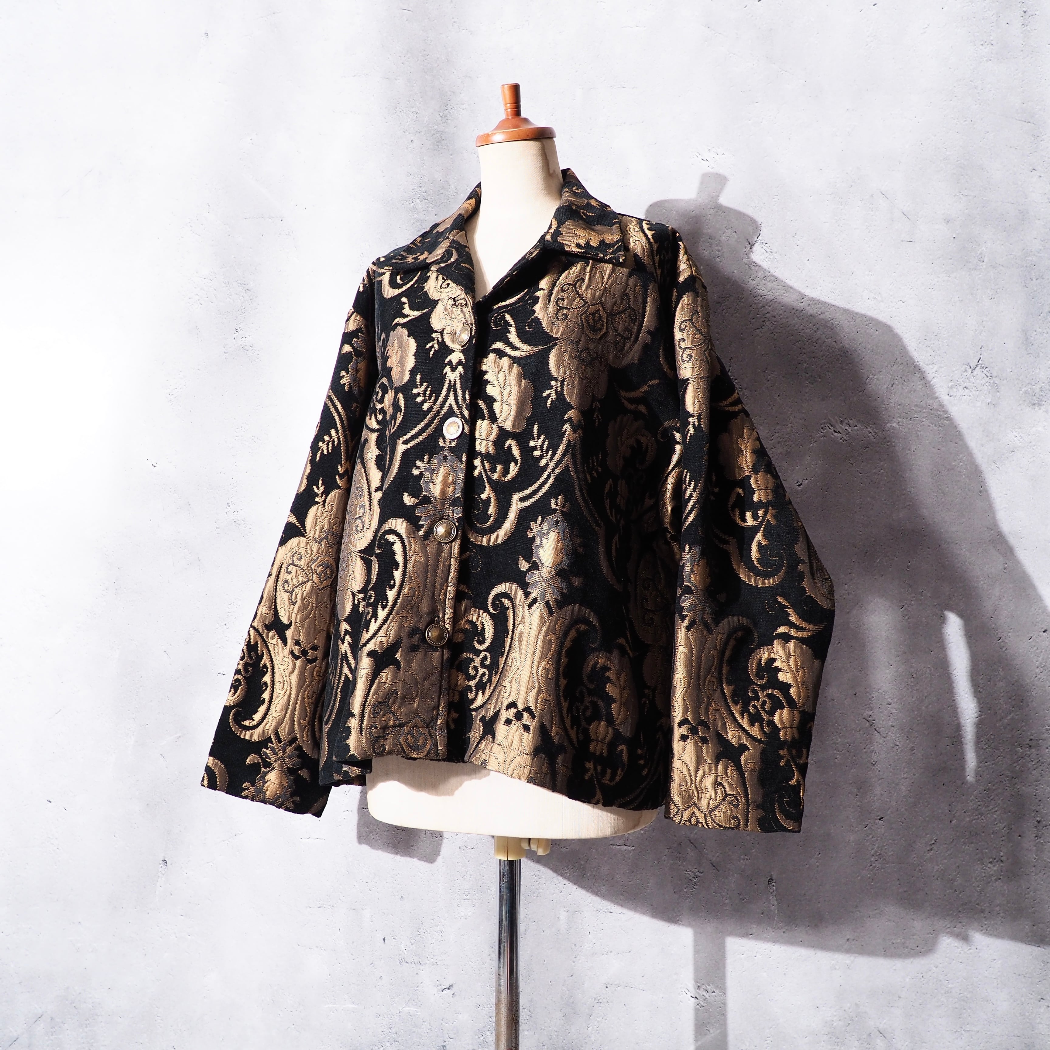 Black shiny × luxury pattern gobelin weaving vintage jacket (made in Usa)