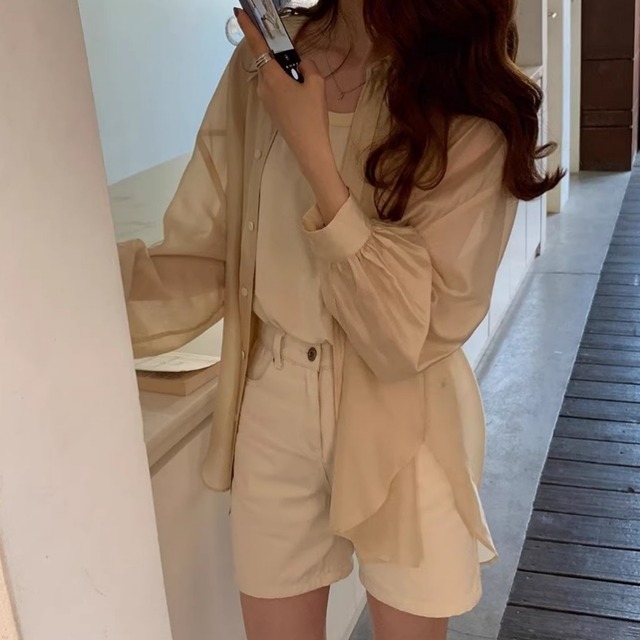 キャンディカラーランタンスリーブシャツ　01555