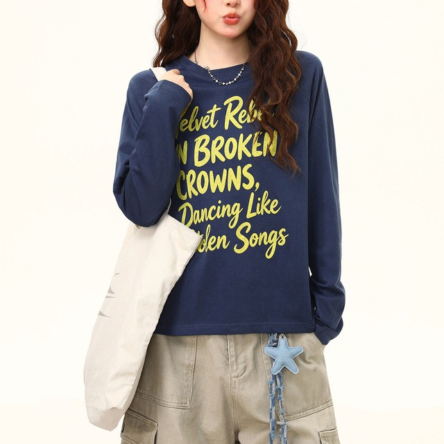 ビッグレタリンググラフィックロングスリーブTシャツ 2col   R02516