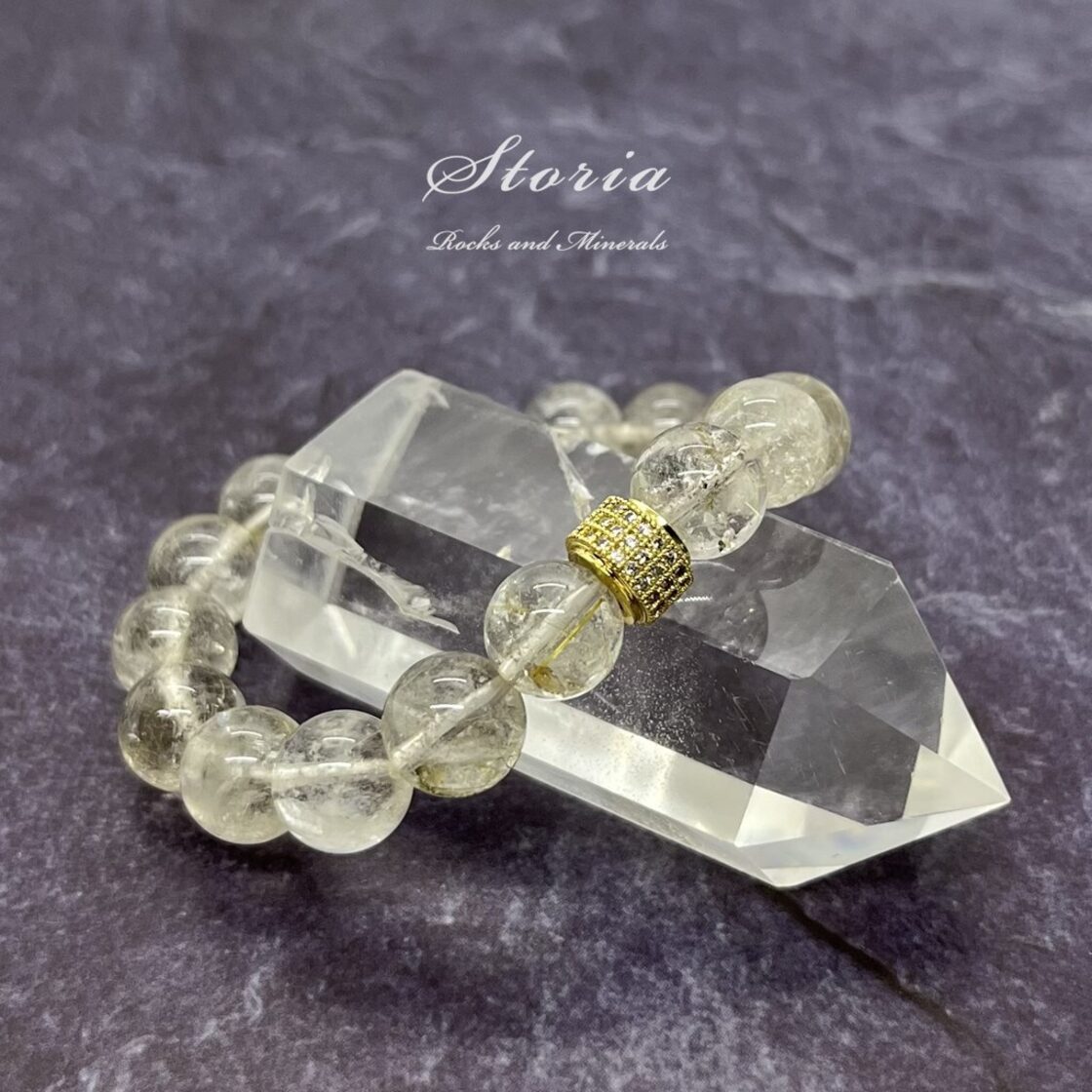 10mm クリアゴールド ルチルクォーツ（金針水晶）×パヴェロンデル 