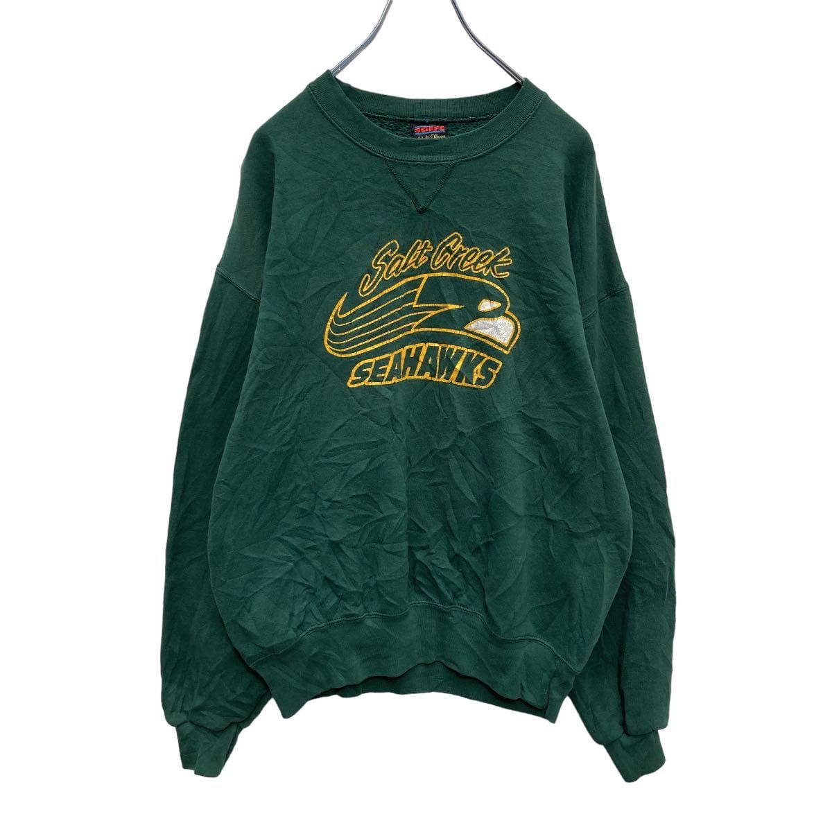 SOFFE スウェット トレーナー L グリーン イエロー ホワイト レトロ