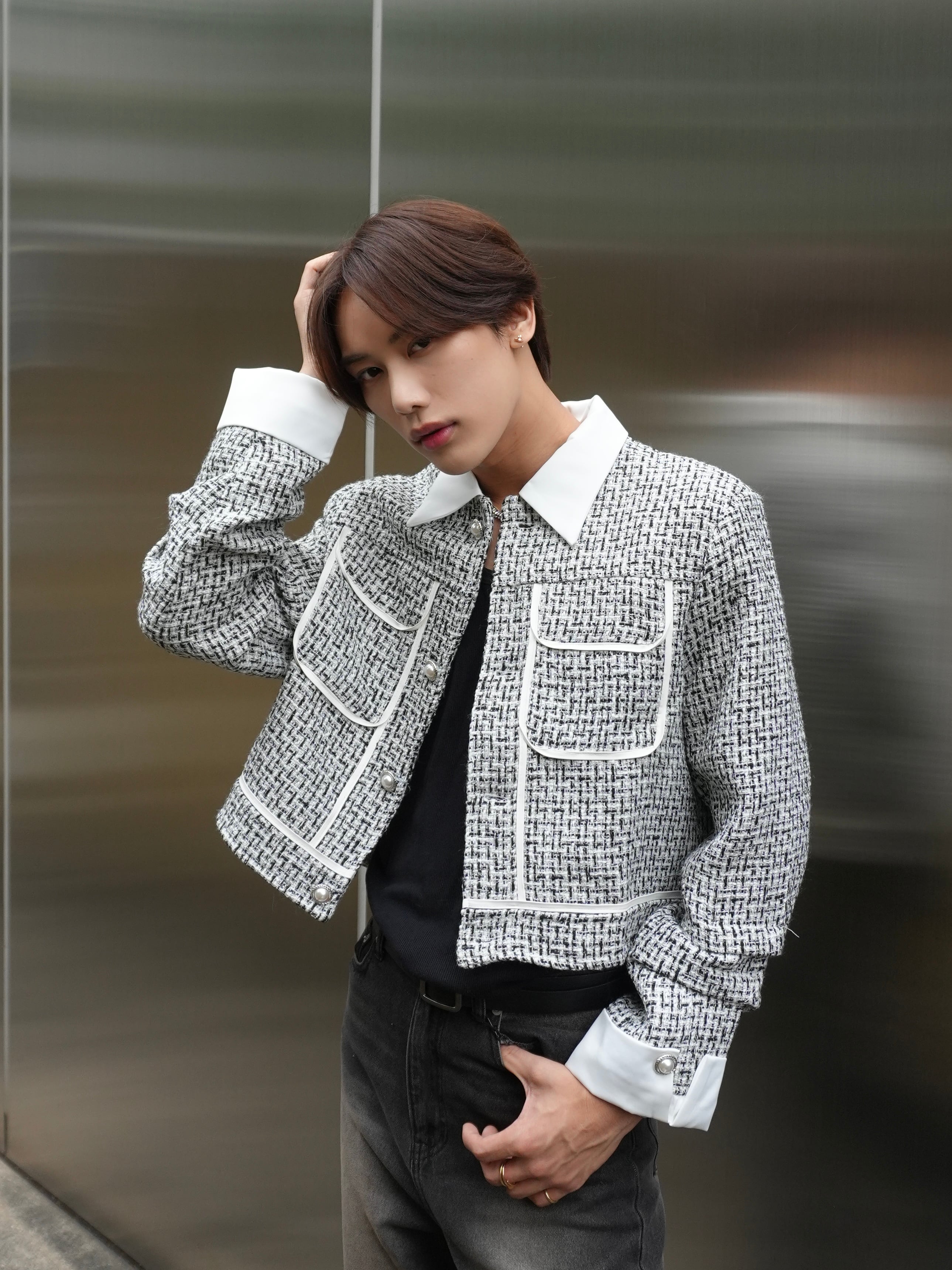 【ALUDE SELECT】 tweed jacket white ALUDE SELECT】white tweed jacket | 【ALUDE】韓国メンズファッション