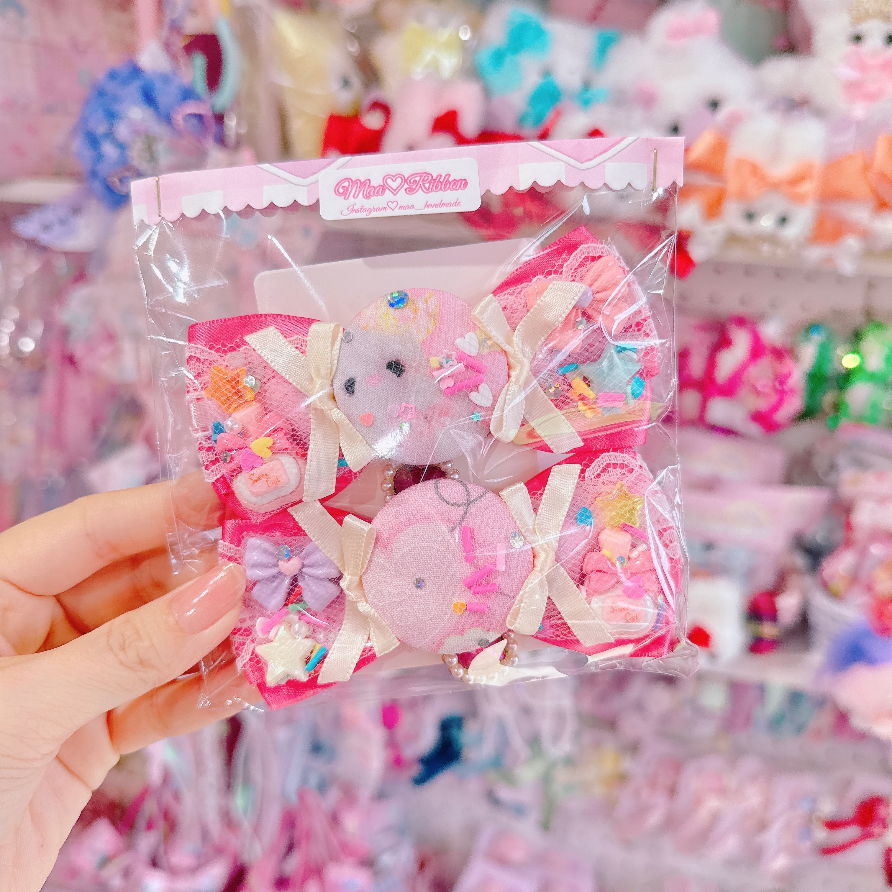 【R14】55-5くるみキャンディチュールリボンツインヘアクリップ