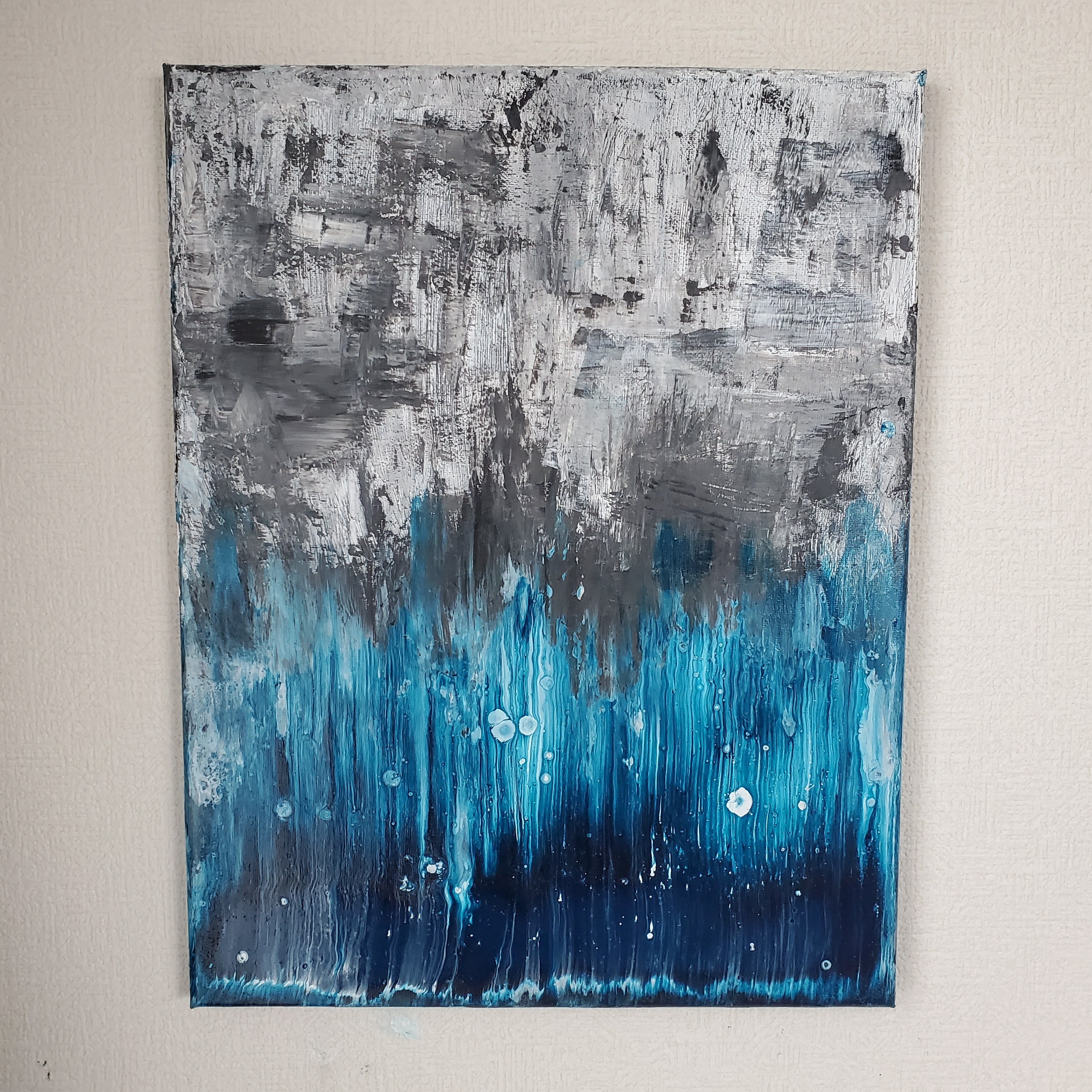 フルイドアート　ポーリングアート　抽象画　アートパネル ブルー ホワイト ゴールド ポーリングアート フルイドアート