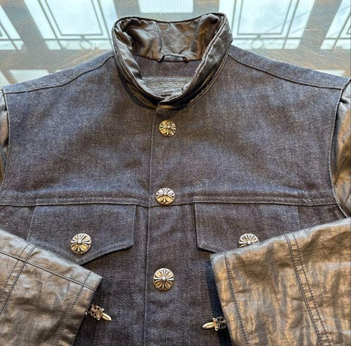 CHROME HEARTS ワックスドコットンアーム切替Gジャンデニムジャケット CHROME HEARTS クロムハーツ デニム 襟アーム ワックスコットン切替