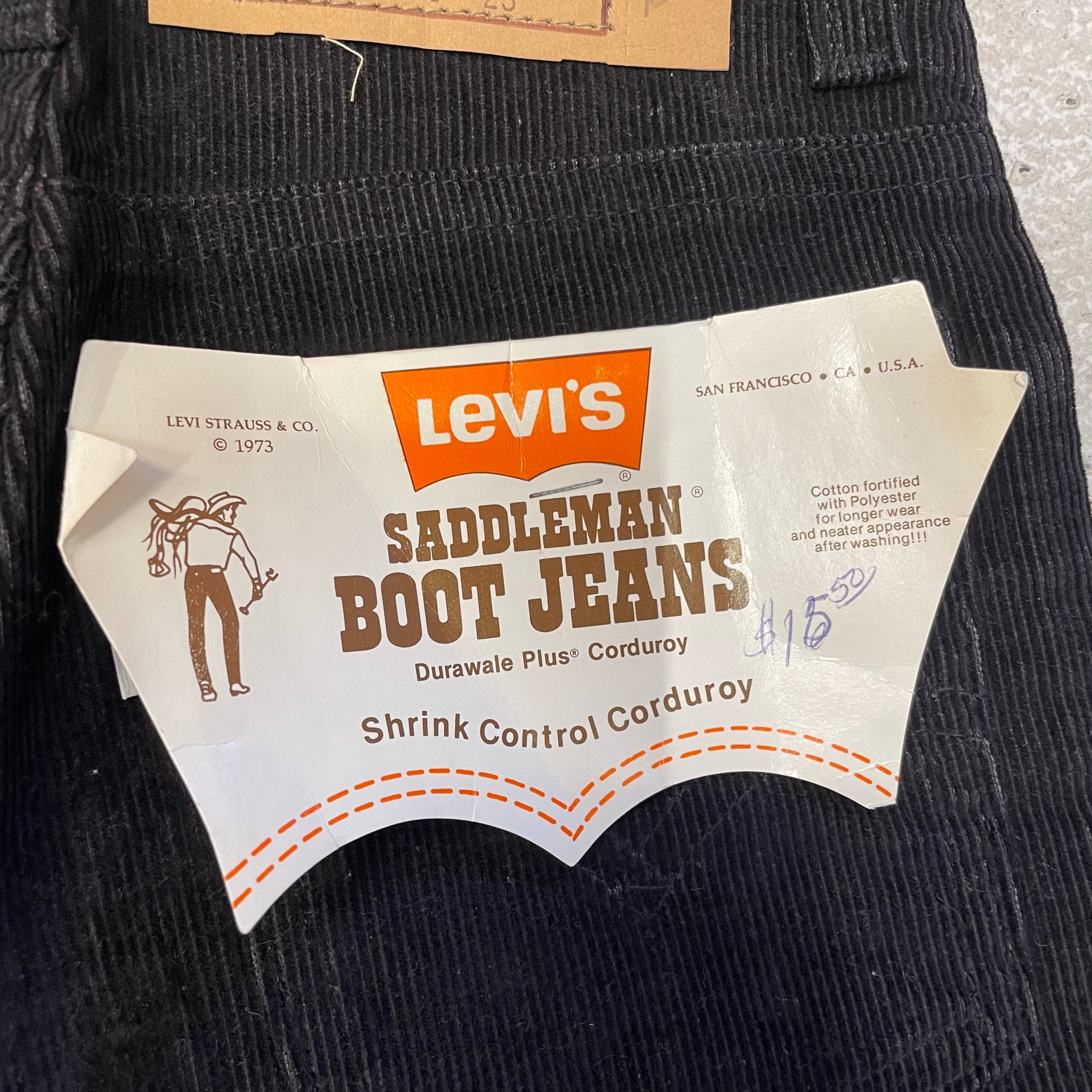 Dead stock 80's Levi's 416 boots cut corduroy pants Black made in