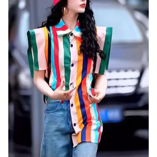 1331 Yori シャツ　バンドカラー　ストライプ　パフスリーブ　長袖　36 1331 Yori シャツ バンドカラー ストライプ パフスリーブ 長袖 36