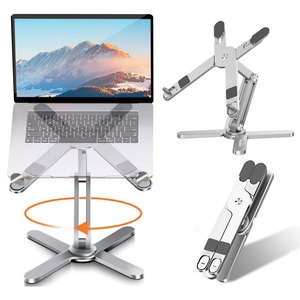 【特価処分】ノートパソコンスタンド 360回転式 ホルダー PC 折りたたみ式 laptop stand 人間工学設計 無段階高さ&角度調整可能 収納ポーチ付き 姿勢改善 腰痛＆猫背＆肩こり解消 滑り止め 在宅仕事 省スペース 16インチまでのノートパソコンやタブレットに対応
