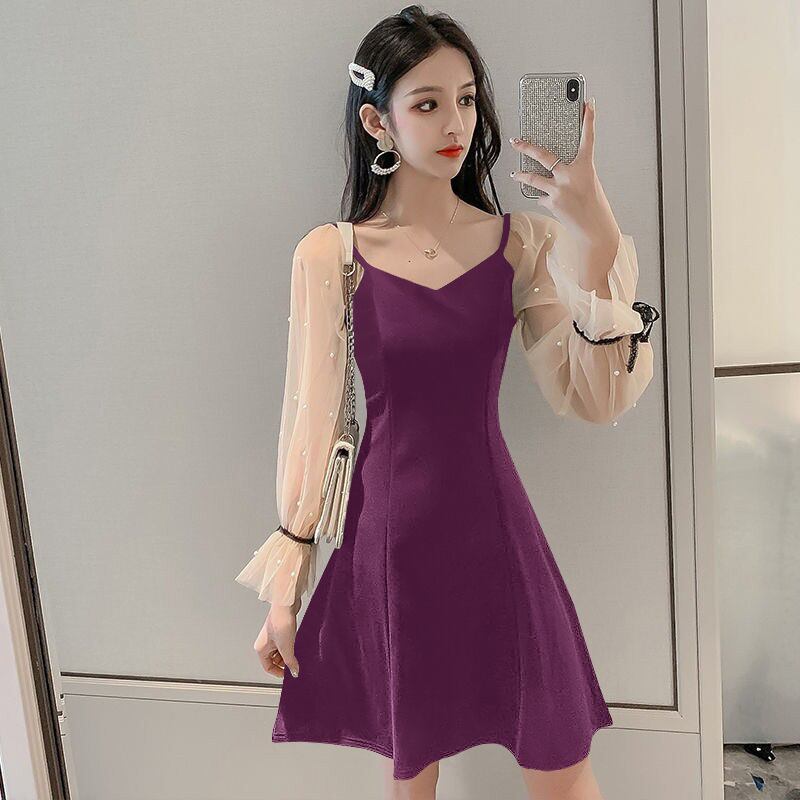 【新作】【送料無料】 長袖春と秋の新作スカート、小さな香りのメッシュ、淑女のような気質、小さなドレス、長袖ドレス 029964048667