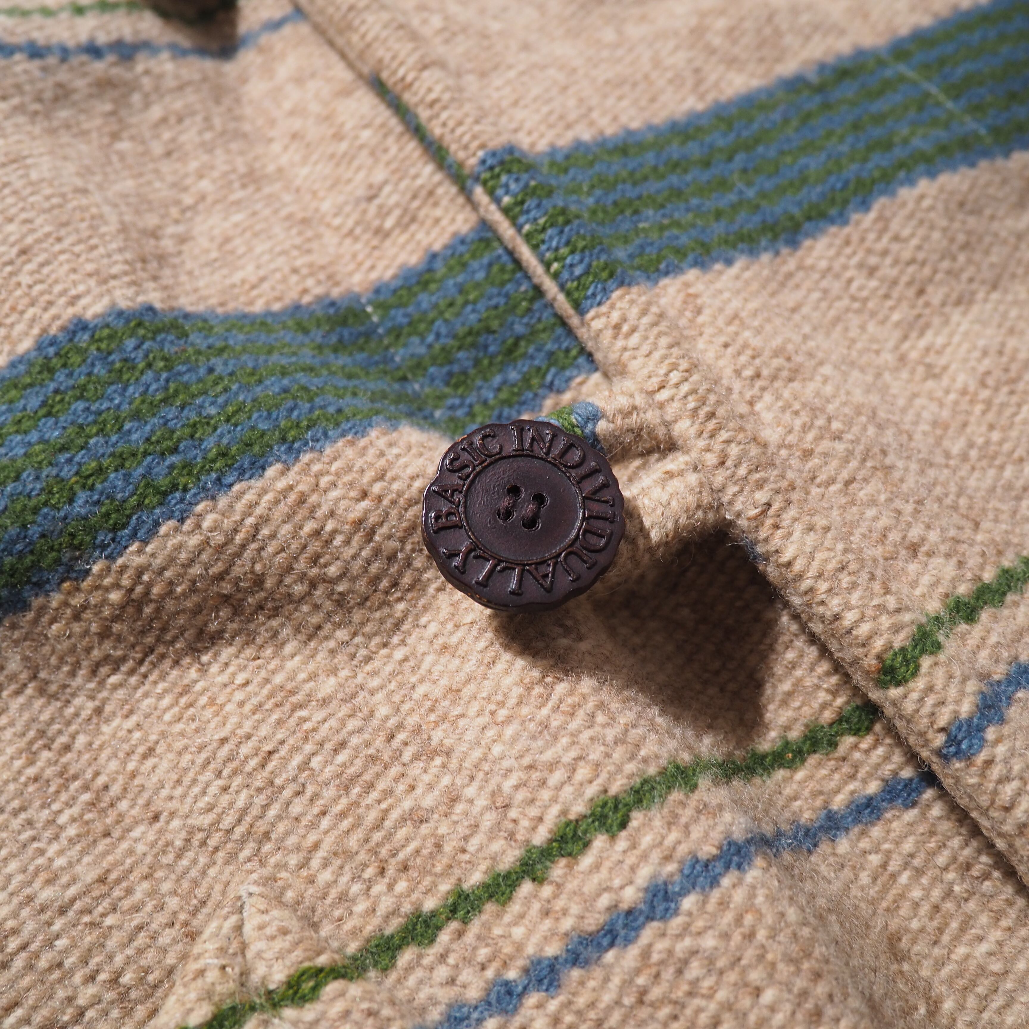 ” ixi:z ” green × light blue boarder line design vintage wool duffle coat