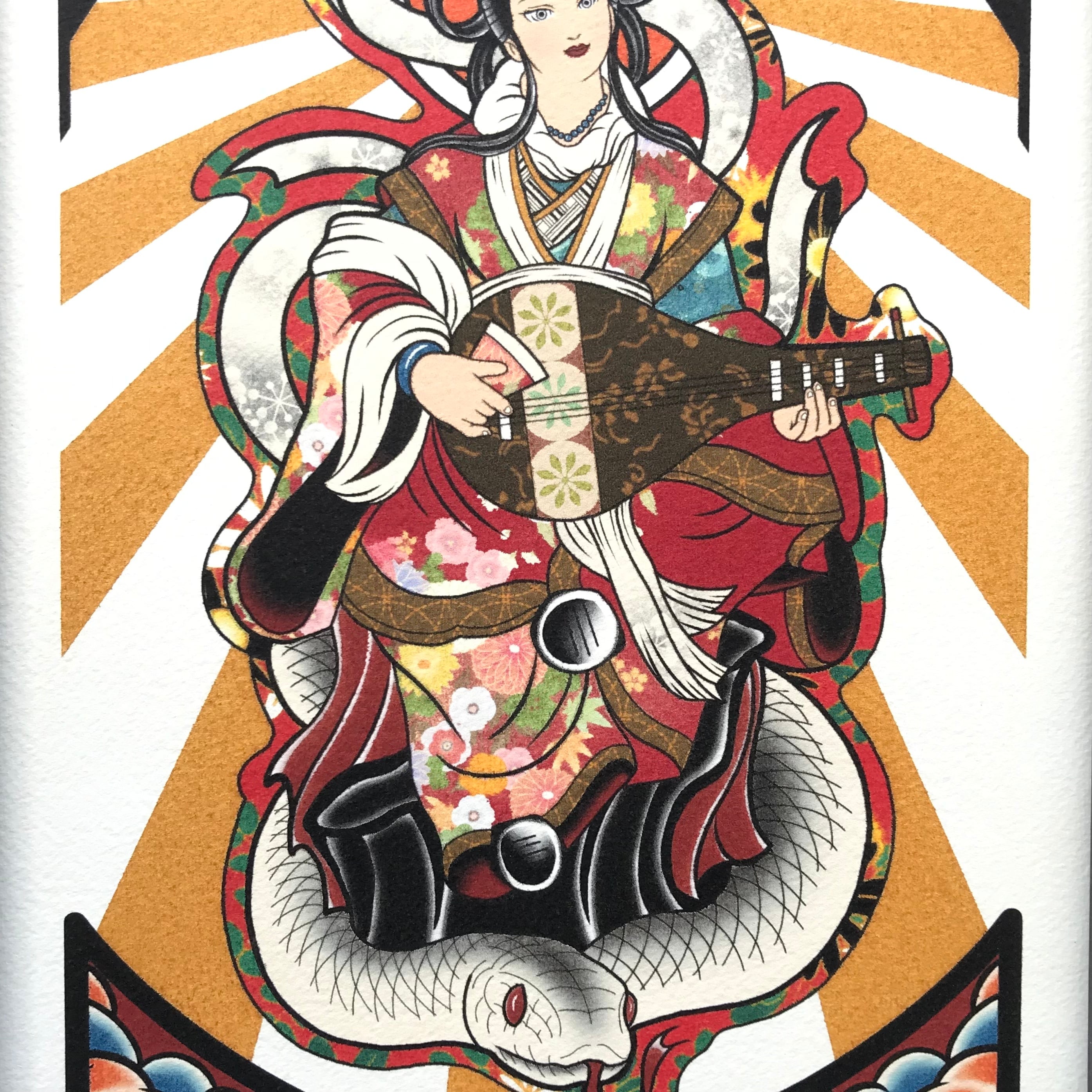 尾九 開運イラスト七福神 弁財天 サイズ フレーム付き qcomic 尾九 開運イラスト七福神 弁財天 サイズ フレーム付き qcomic