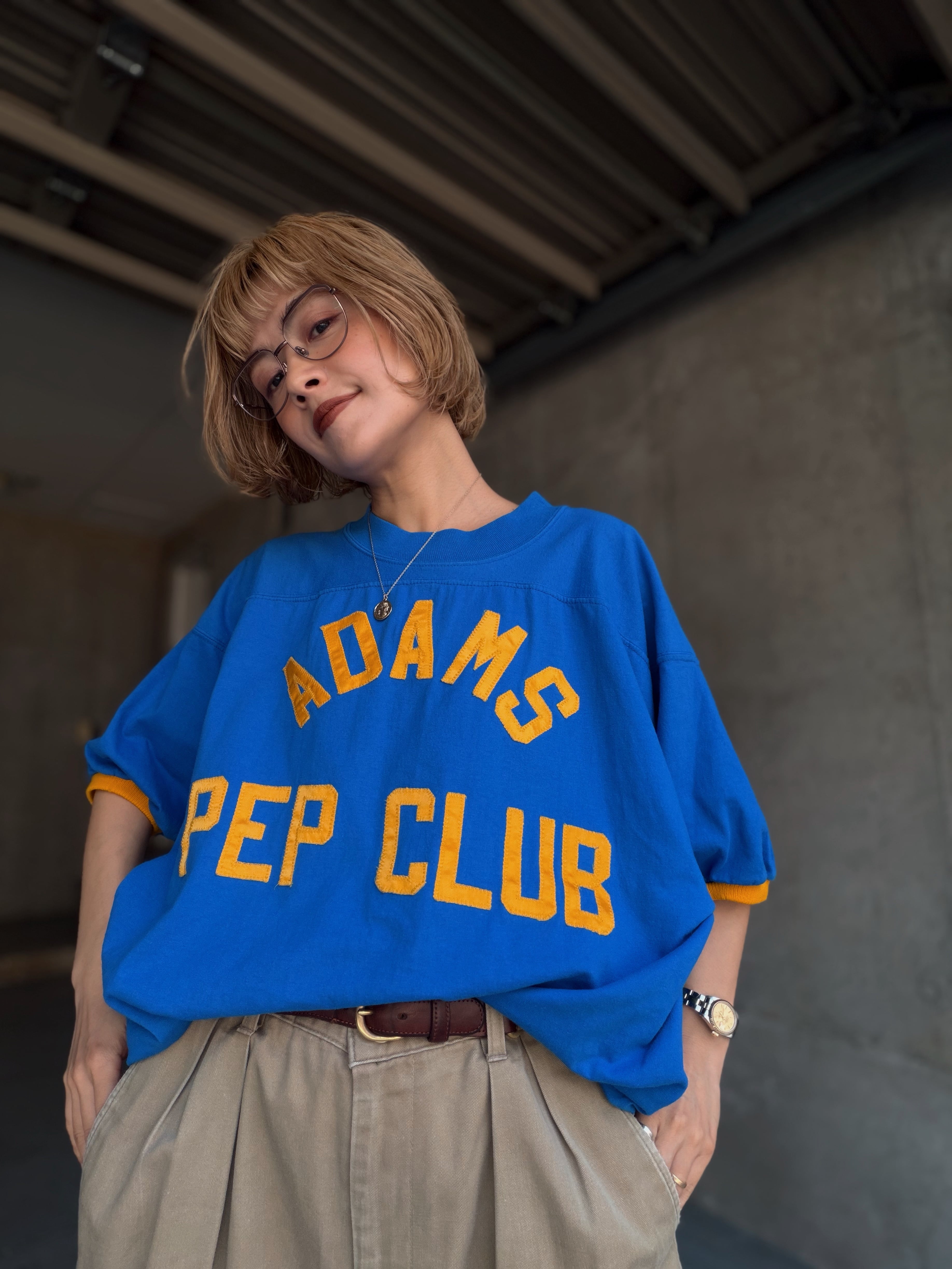 (CS2245)80’s “ADAMS PEP CLUB” numbering football tee