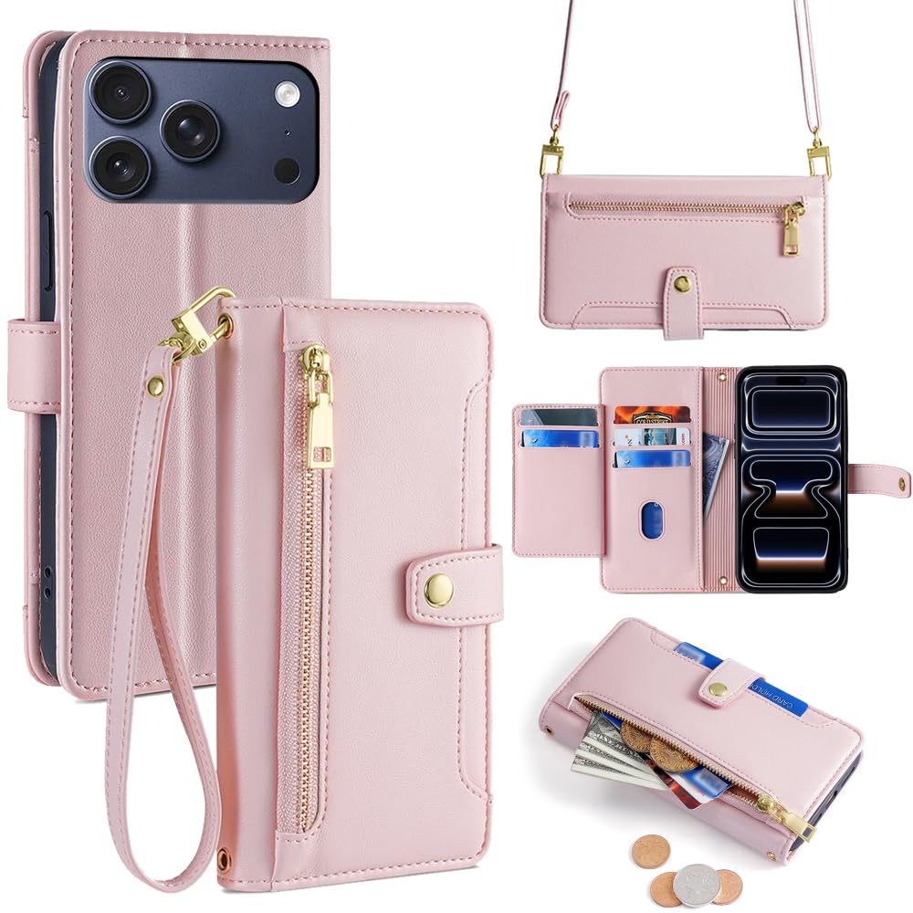 Cacheluna 手帳型ケース ショルダーケース for iphone 手帳型 ショルダーケース レザー for iPhone 18 Pro iPhone 17 Pro 斜め掛けと手持ちー スマートフォンケース 財布型 対応 アイフォン 肌触り良い 便利