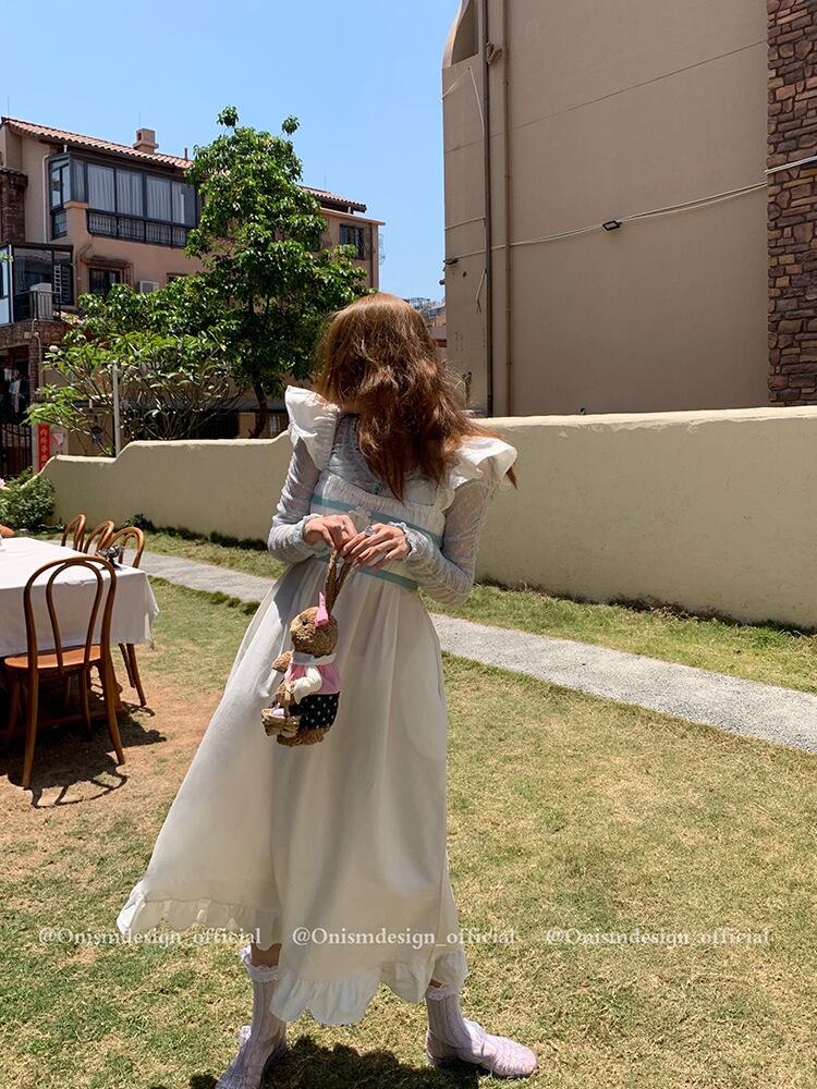 スリーブバンドスタイルドレス サマーウェストAラインカラーロングスカート 大人ガーリー スウィート キュート カジュアル 夏物 ビッグFスモールZ韓国35398178242