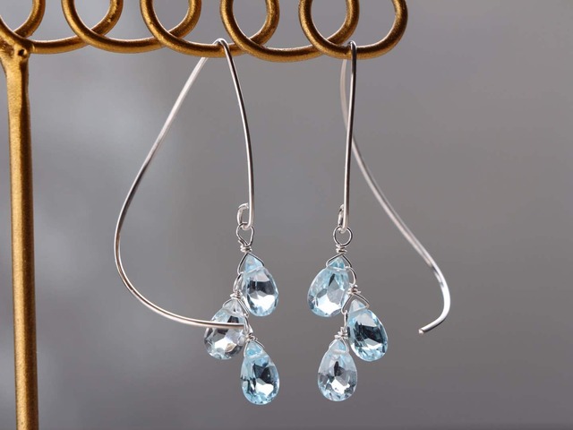 SV935(Argentium)- skyblue topaz half curl pierced earrings