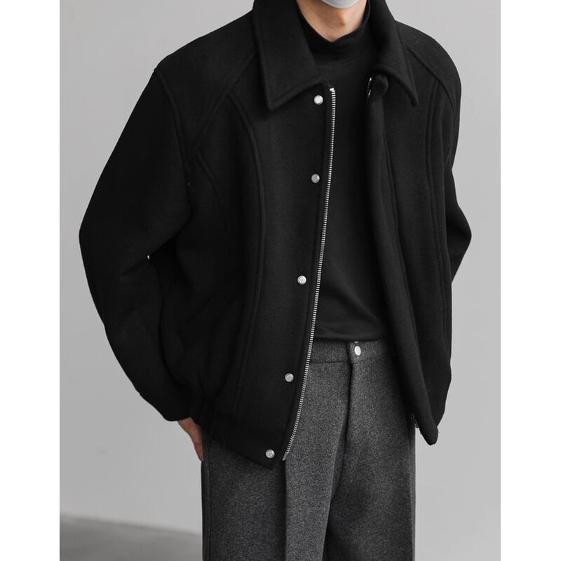 melton wool zip-up jacket box silhouette mr0042