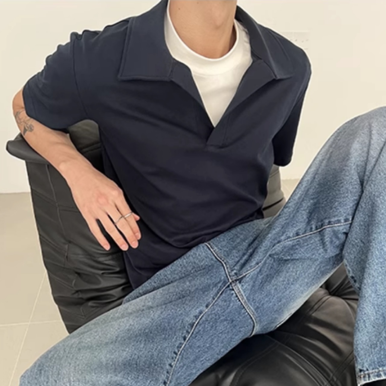 Vネック半袖ポロシャツ　0789