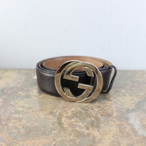 .GUCCI GG LOGO DESIGN EMBOSSED LEATHER BELT/グッチロゴデザイン型押しレザーベルト 2000000067032