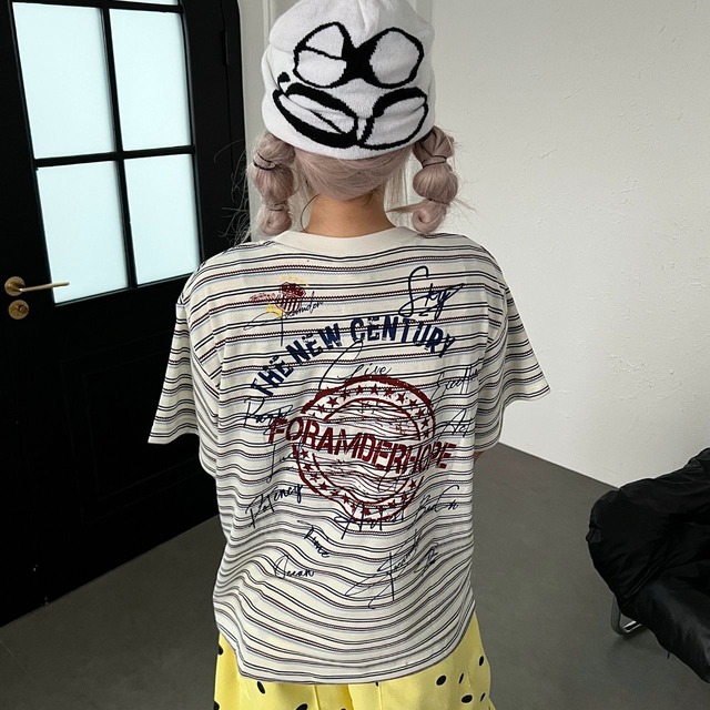 マルチボーダーシグネチャーグラフィックTシャツ 2col   R02260