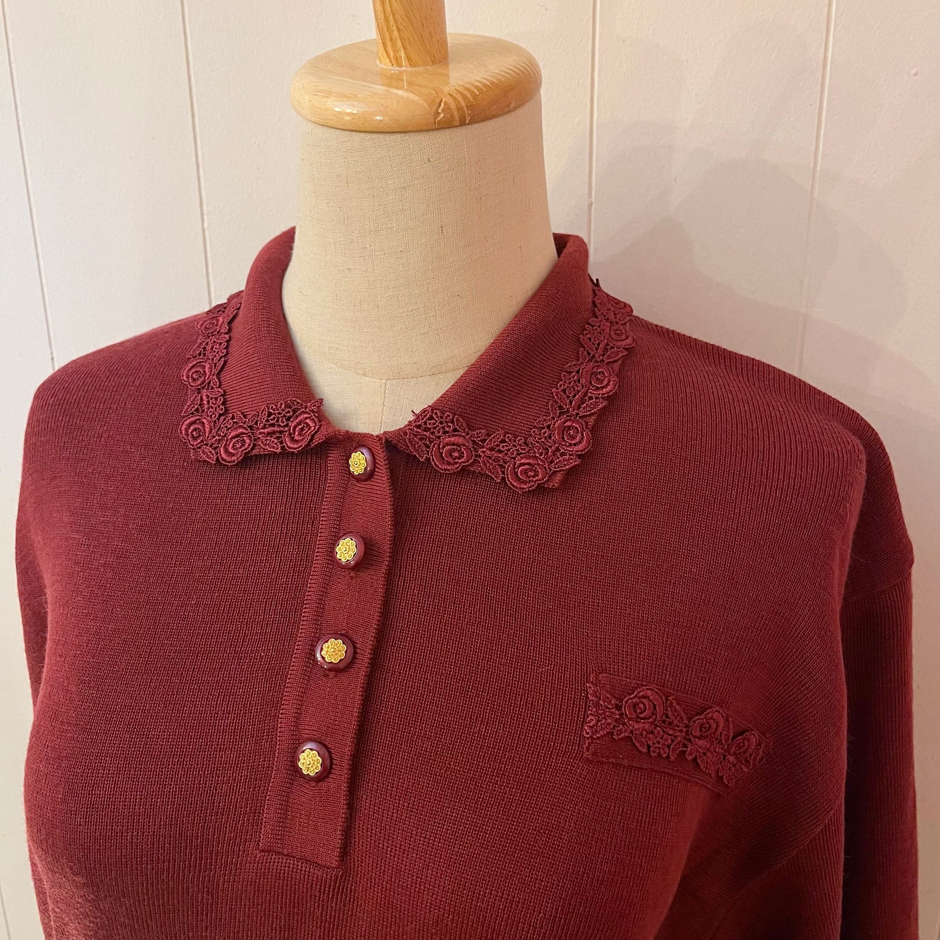 rose lace collar bordeaux knit polo