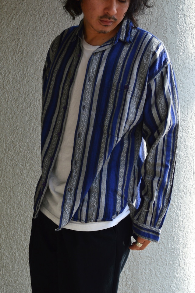 SOSTANZA 1990's From USA Stripe Geometric Cotton Blanket Long Shirt ソスタンツァ 90s ブランケットシャツ