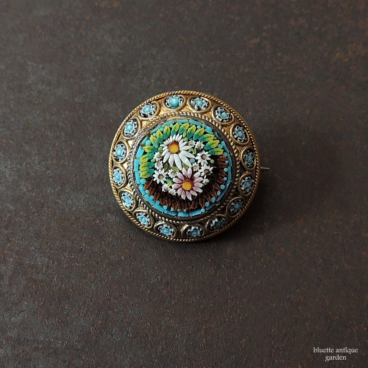 イタリアアンティーク マイクロモザイク ブローチ【マー ガレット