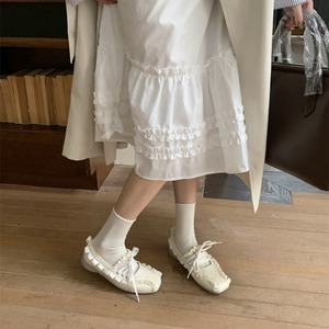 frill design ribbon square toe flat shoes J00046